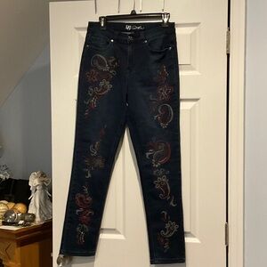 DG2 by Diane Gilman Dark Blue Embroidered Jeans